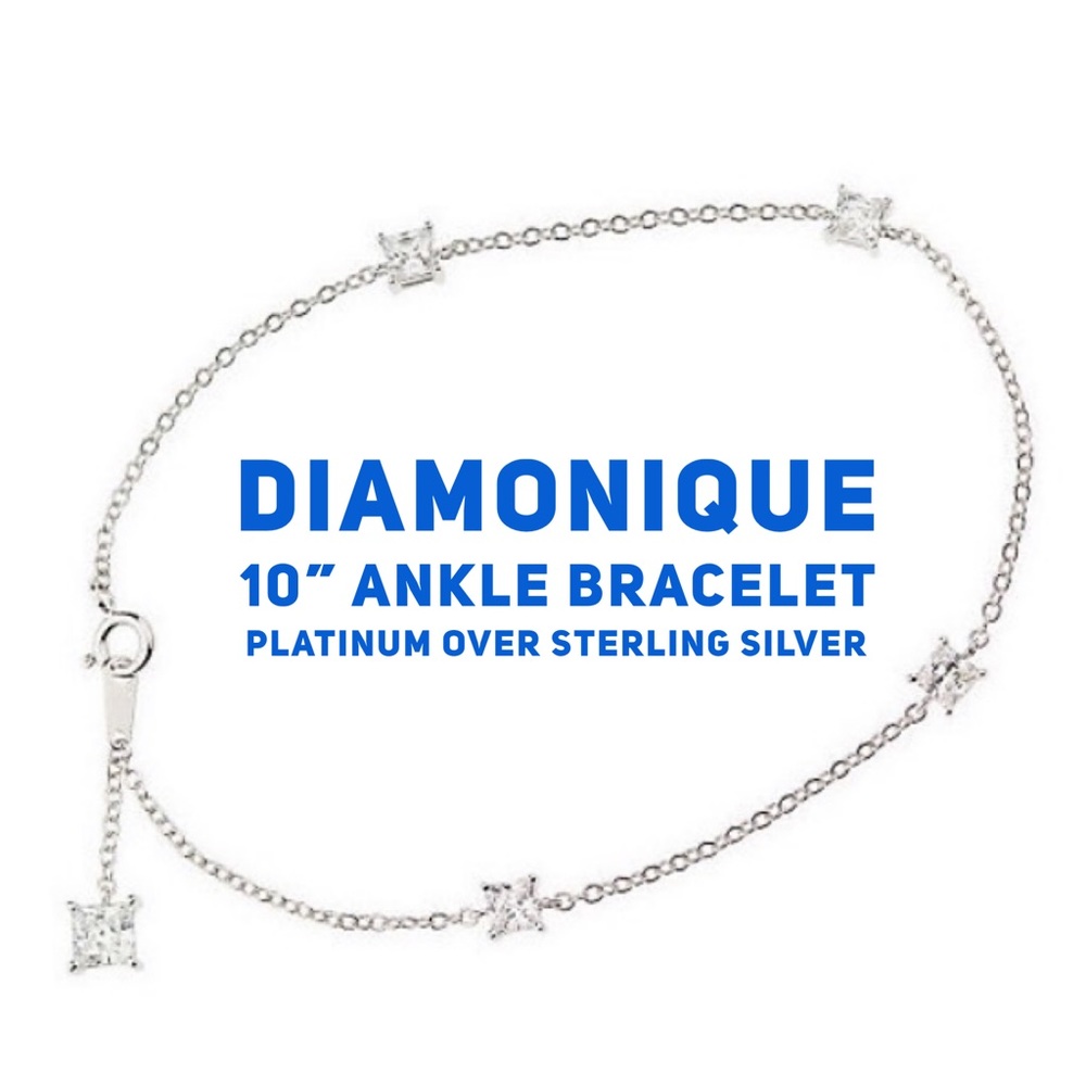 Diamonique Platinum Clad 10” Ankle Bracelet
